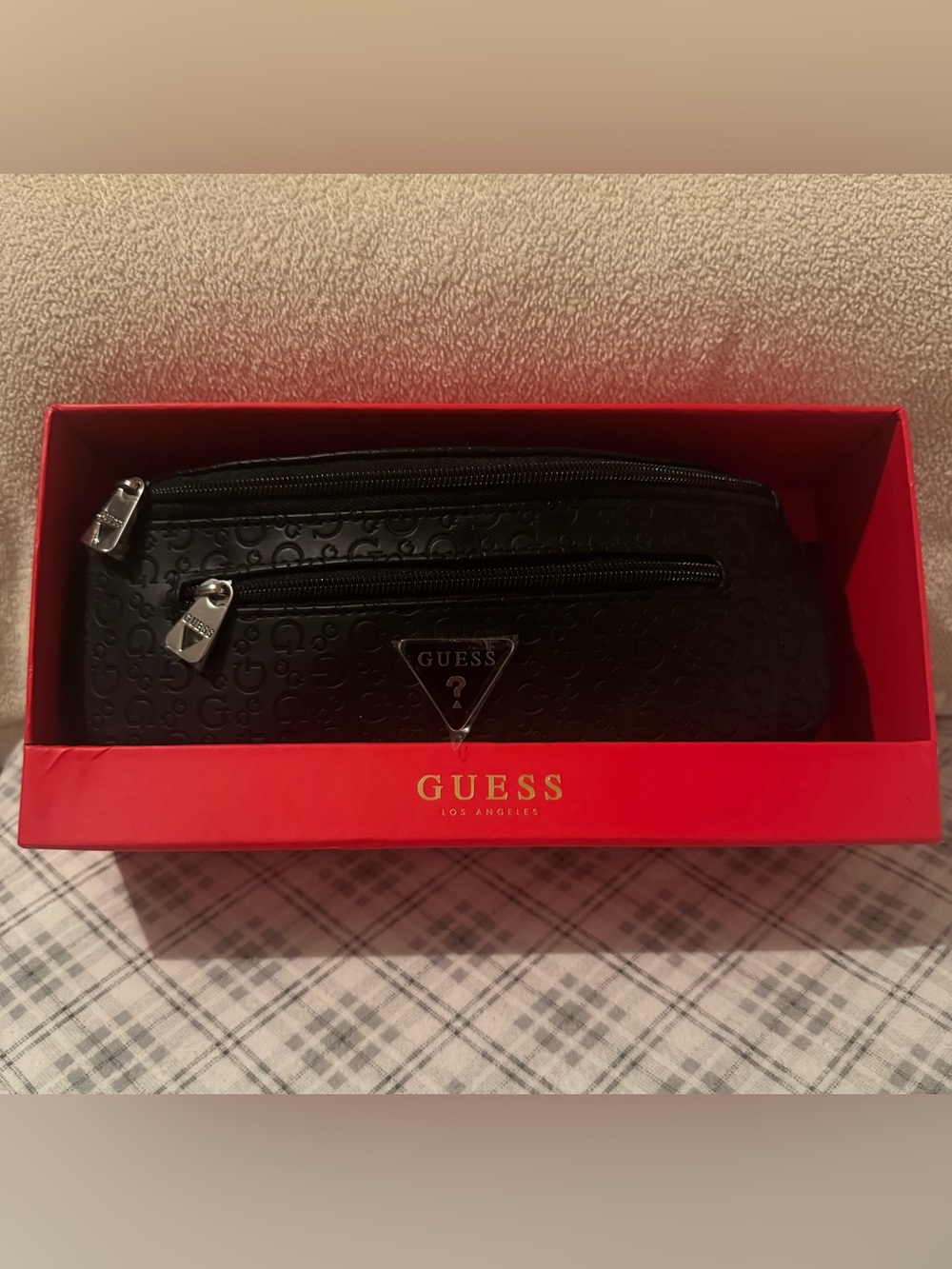 Guess Black Embossed Logo Belt Bag with Silver Hardware
